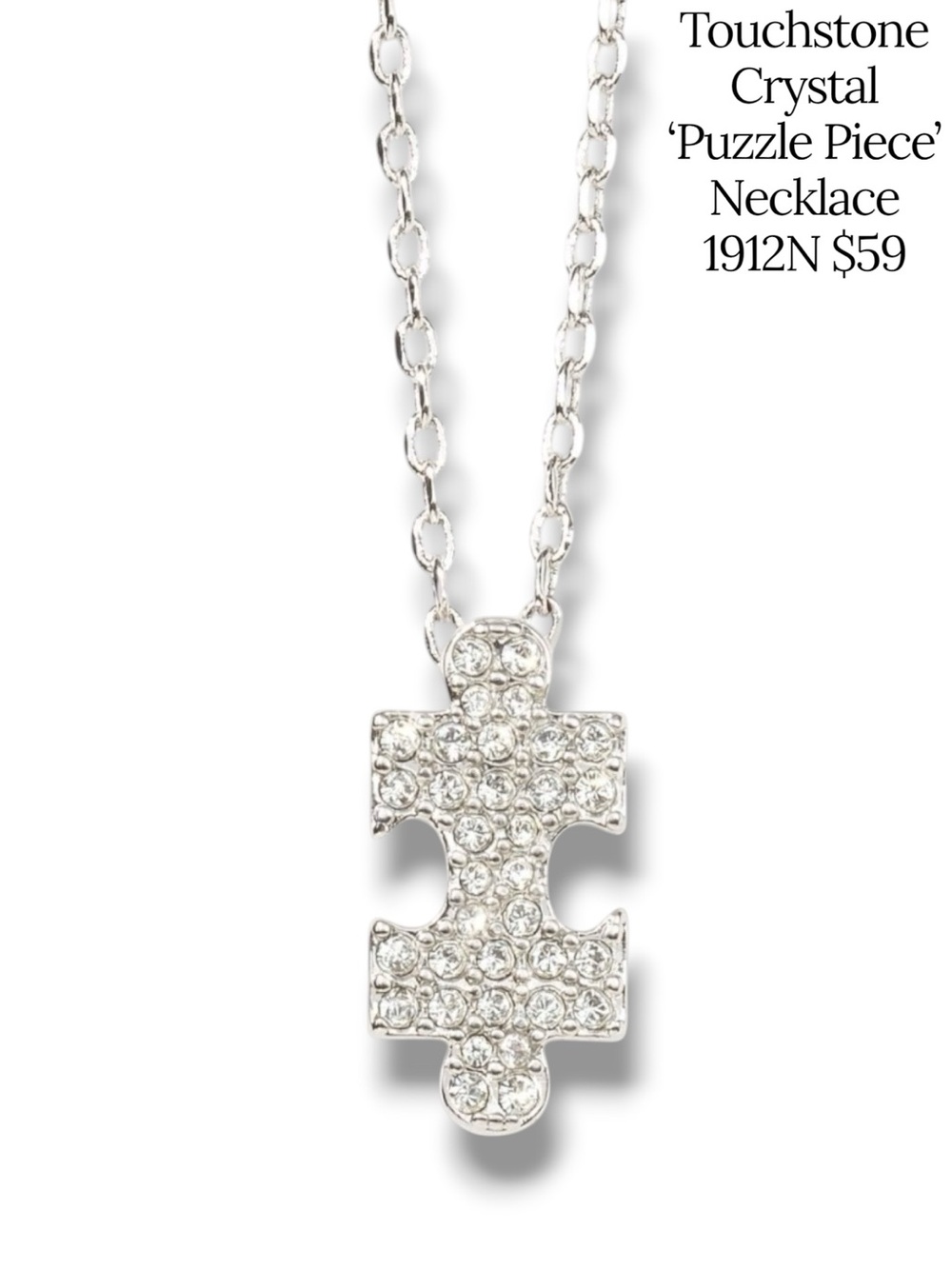 RARE Touchstone Crystal Swarovski Puzzle Piece Necklace Autism Awareness H2F